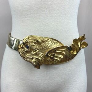 Vintage CHRISTOPHER ROSS Koi Fish Belt Gold Plated Eye 1987 Metallic Snake Belt